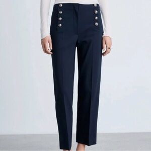 Mango Dark Blue Straight Leg Pants with Button Accents